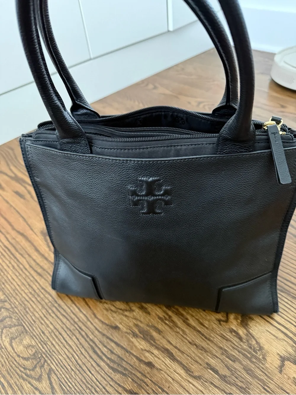 Tory Burch Black Leather Tote with Top Handles